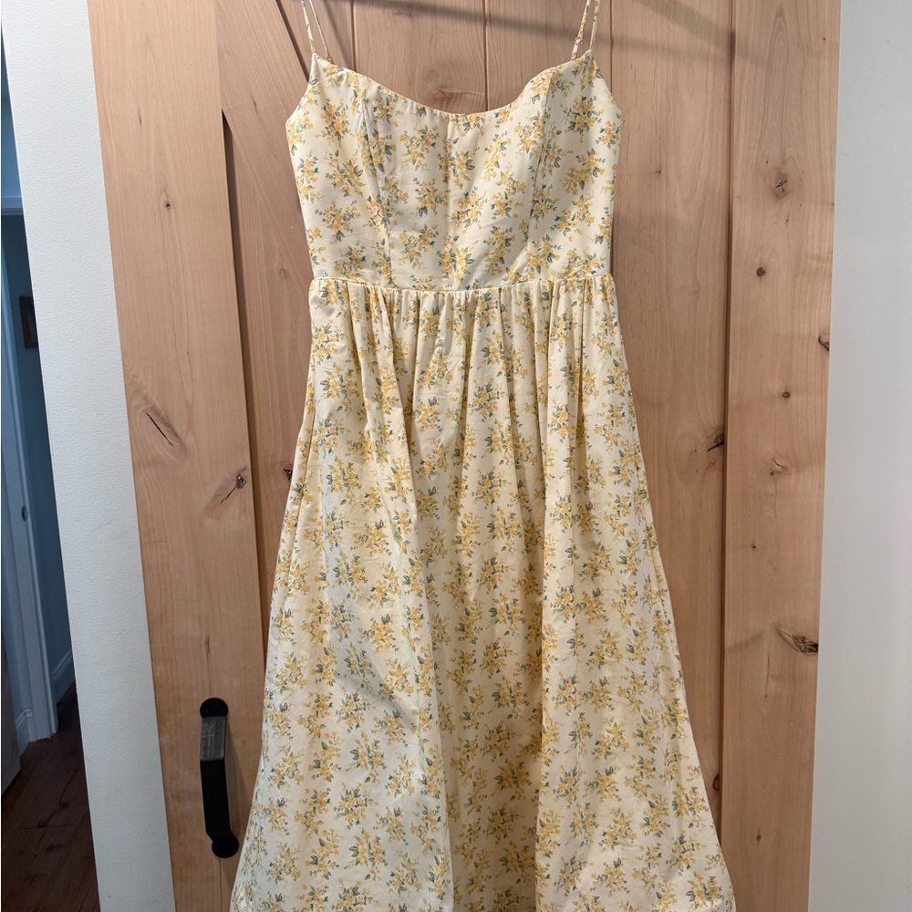 House of CB Soft Yellow Dress with Floral Trim
